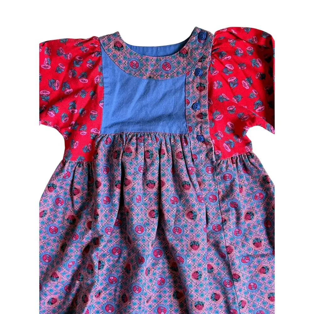 Mousefeathers Vintage Patchwork Dress (Red & Blue) - Size 6